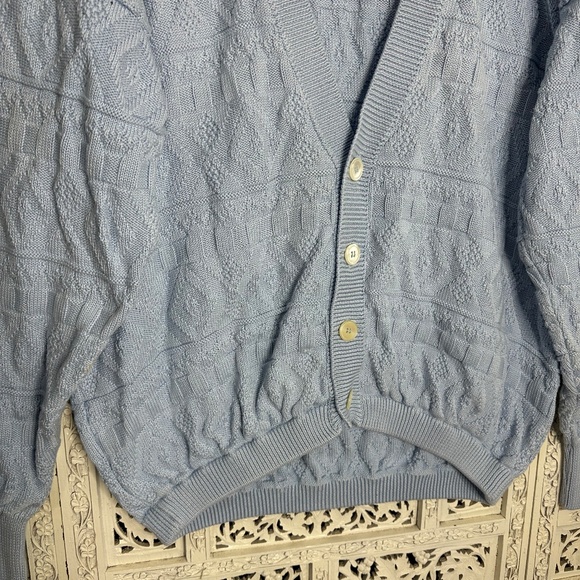 Vintage Light Blue Chunky Knit Aztec Geometric Oversized Slouchy Cardigan Sz M - Picture 2 of 9